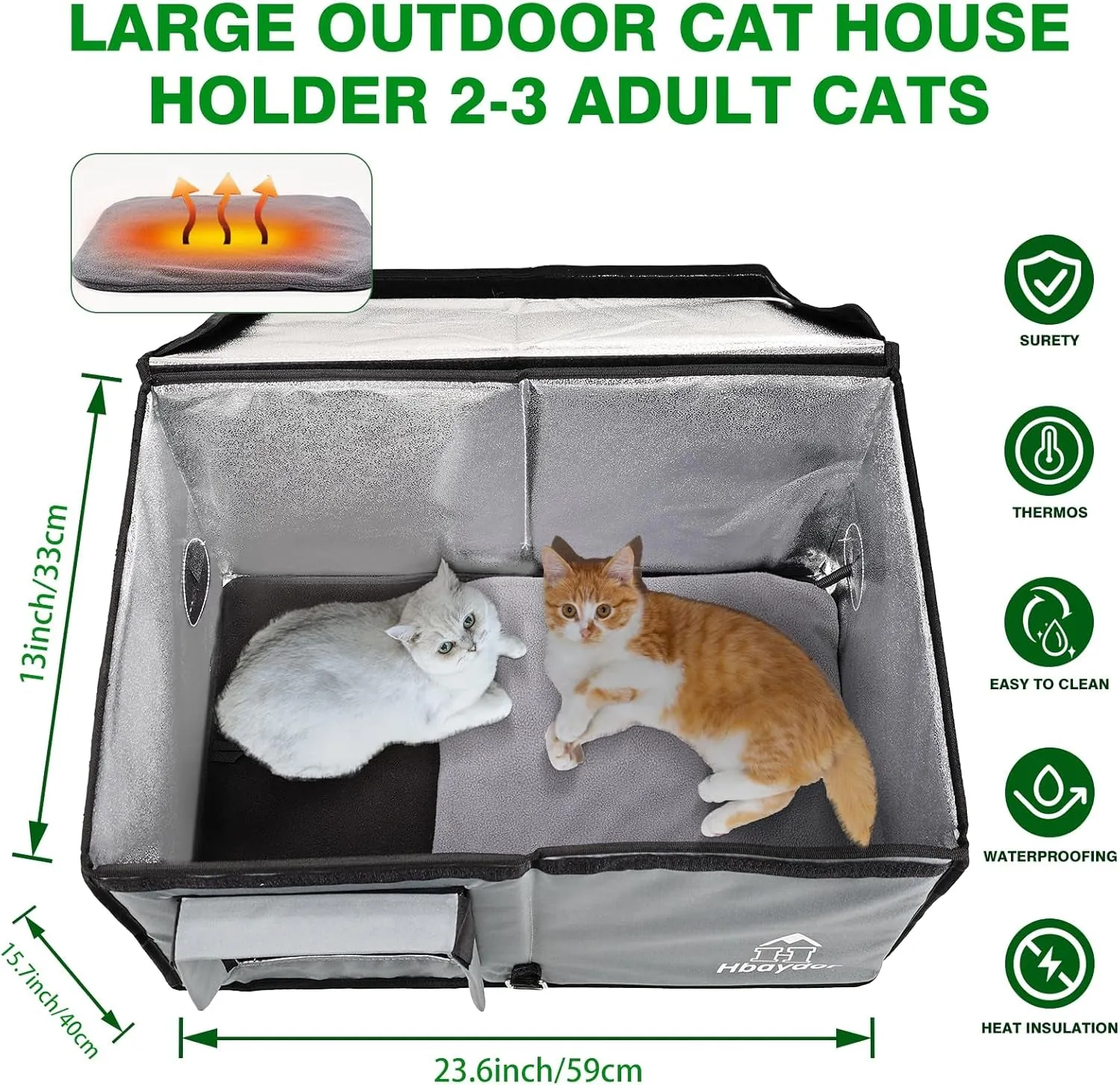 Heated Outdoor Cat House for Feral Cat | Weatherproof Insulated Cat House with Cat Heating Pad | Easy to Put Toghter | Large Cat Houses for Outdoor Cats